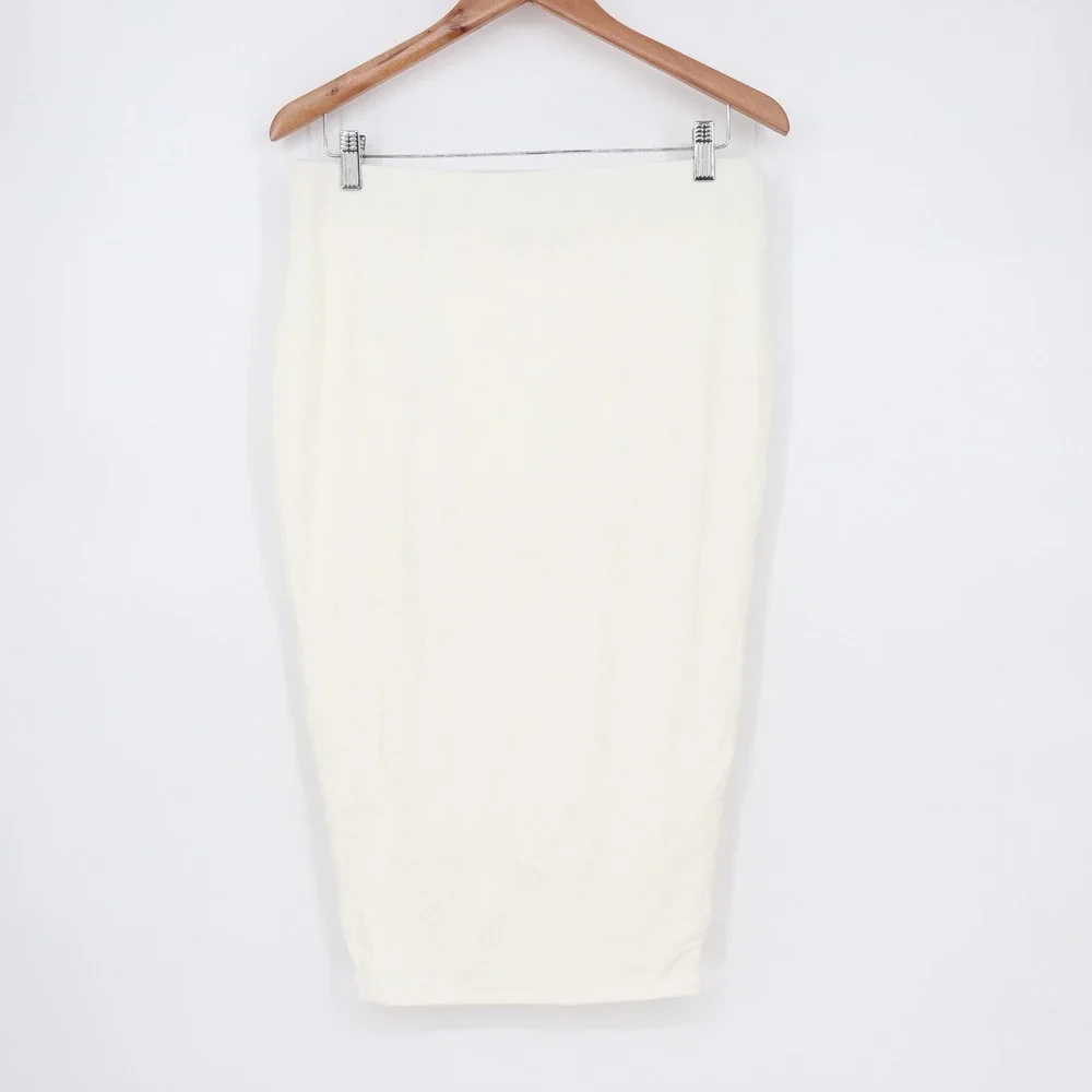 Naked Wardrobe Cream White Bodycon Midi Pencil Skirt Plus Size 1X